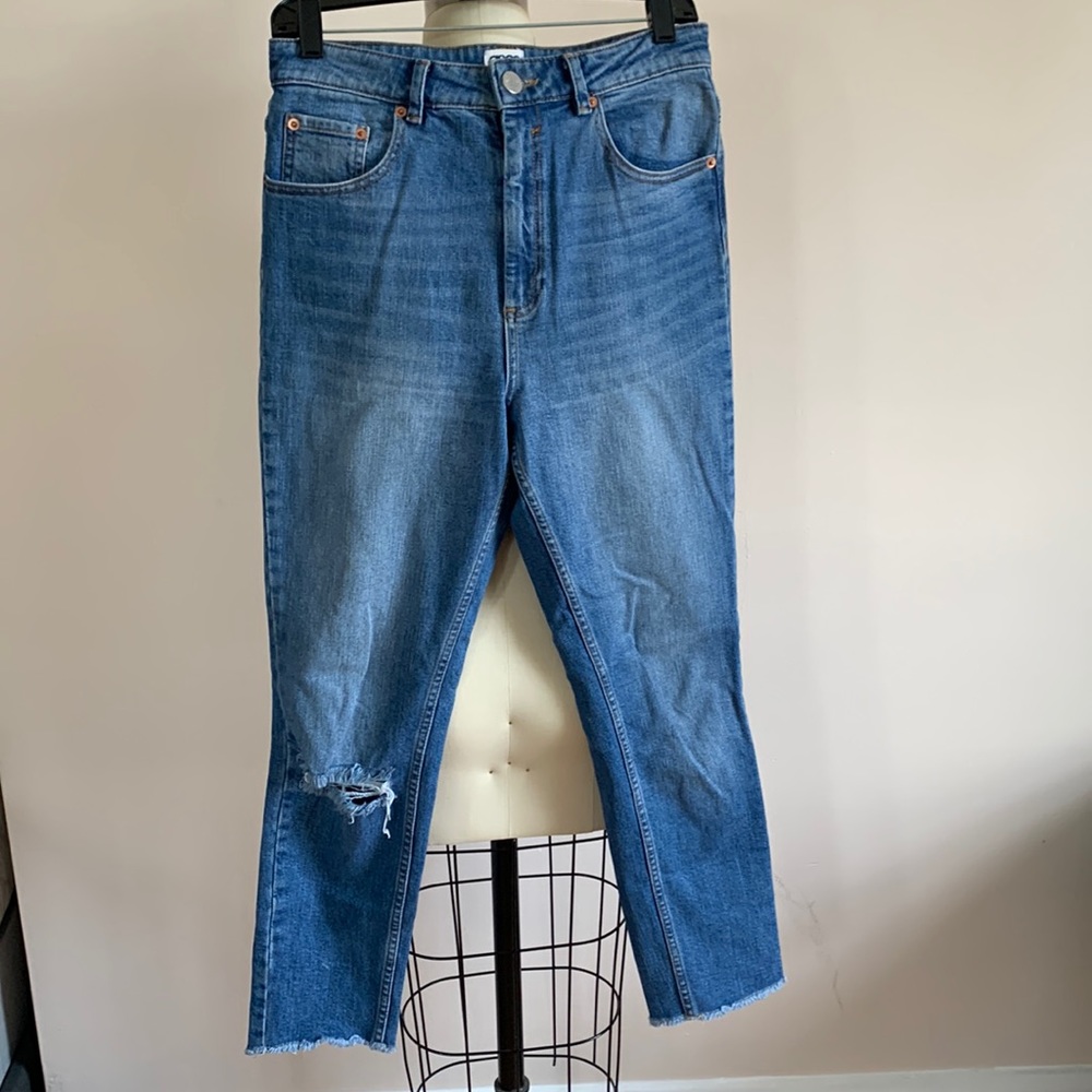ASOS denim skinny ripped jeans with frayed hem